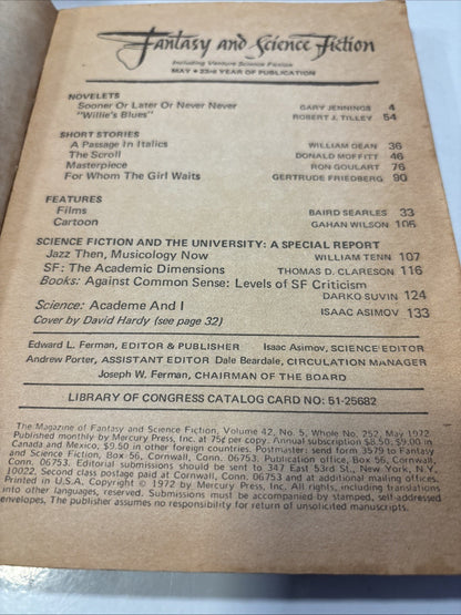 The Magazine of Fantasy & Science Fiction May 1972 Ron Goulart Gary Jennings