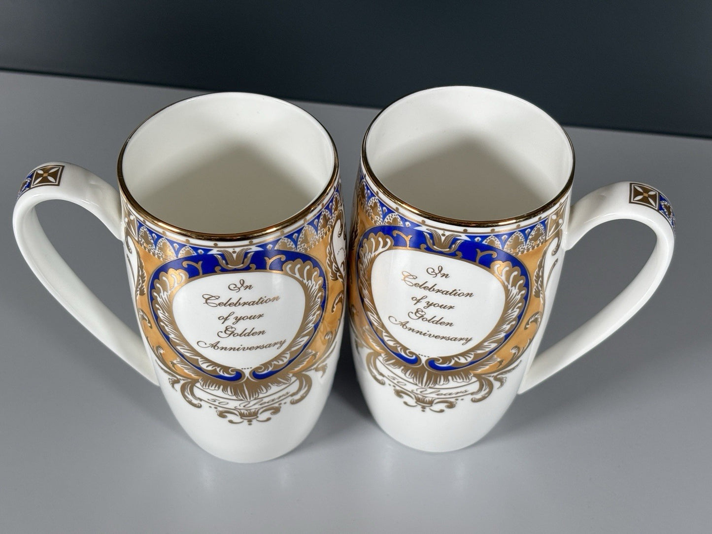 2x Hudson Middleton Golden Jubilee 1952/2002 Fine Bone China Mugs 135mmx70mm