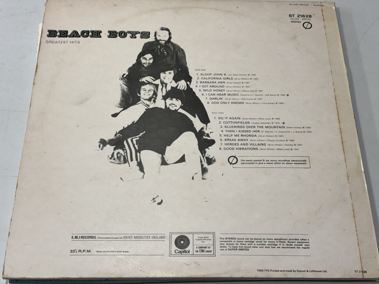 Beach Boys Greatest Hits Vinyl LP Capitol Records ST 21628 UK 1970