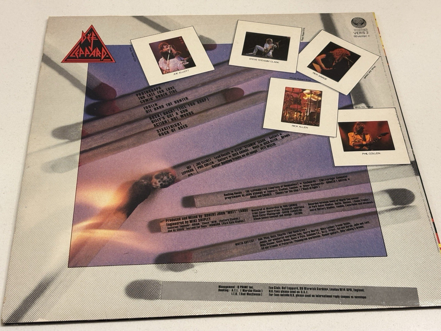 Def Leppard Pyromania LP Vinyl Record 1983 Vertigo Records VERS 2
