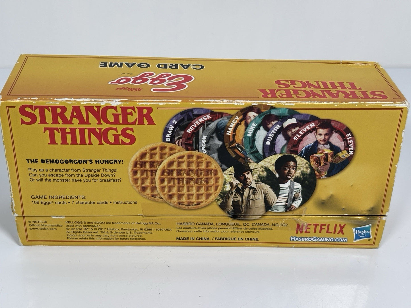 Stranger Things Eggo Kelloggs card game 2017 Netflix Hasbro Age 14+ 2-6 players
