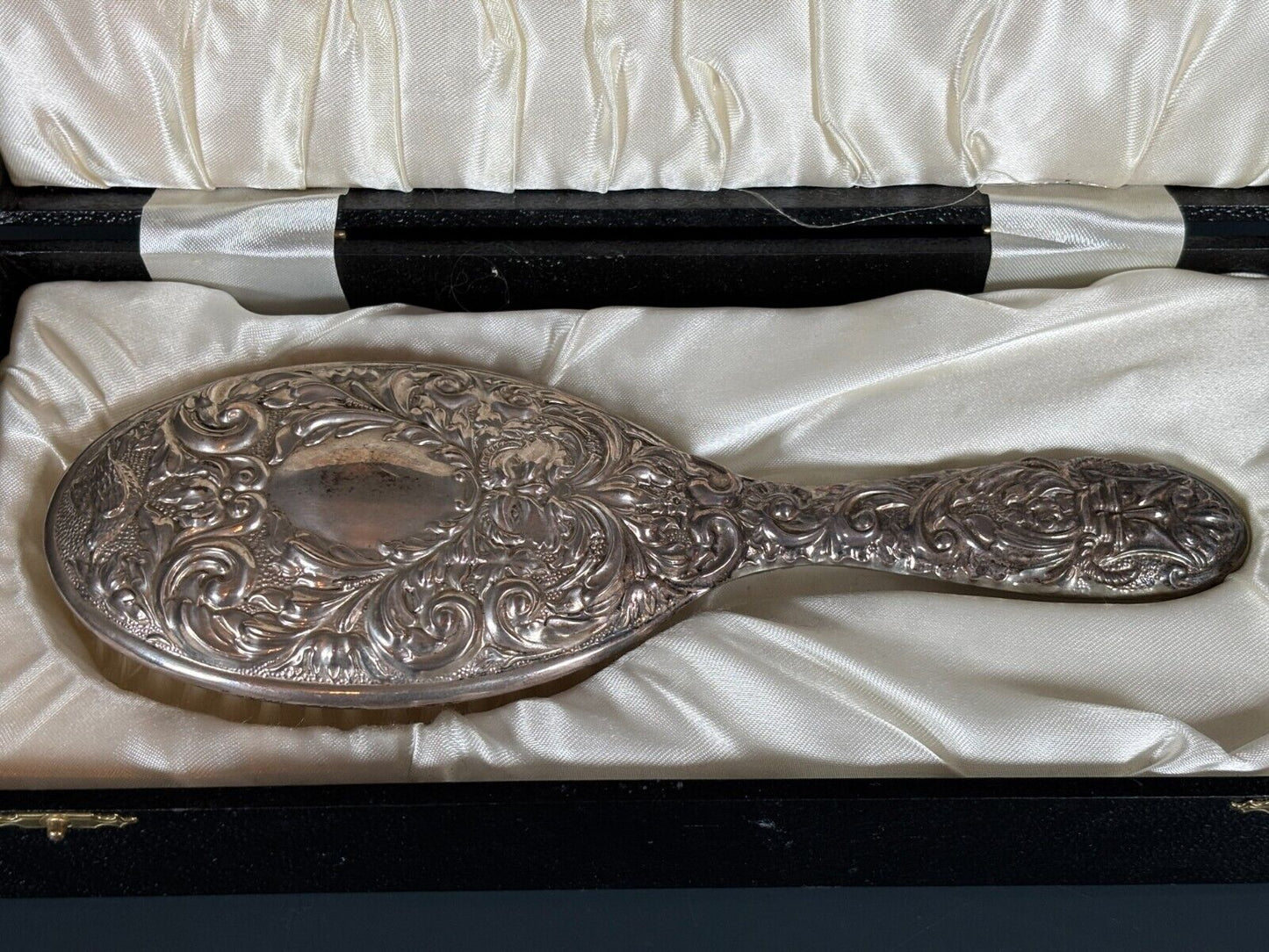 Antique 1800's Ornate Silver Vanity Brush Birmingham & Box