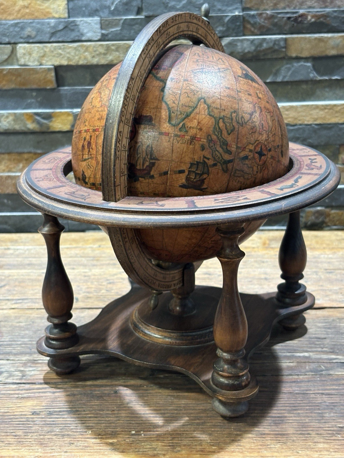 Vintage Italian Globe with Astrology Zodiac  Astrological Signs Desktop Stand