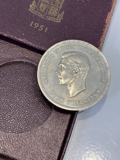 1951 Festival of Britain Five Shilling Coin in Box With Papers