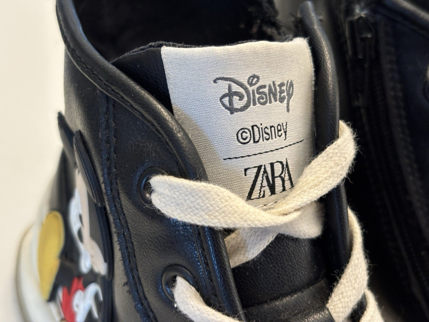 Zara Disney Mickey Mouse Lace Up Zip Platform Hi Top Trainers Black Size UK 6