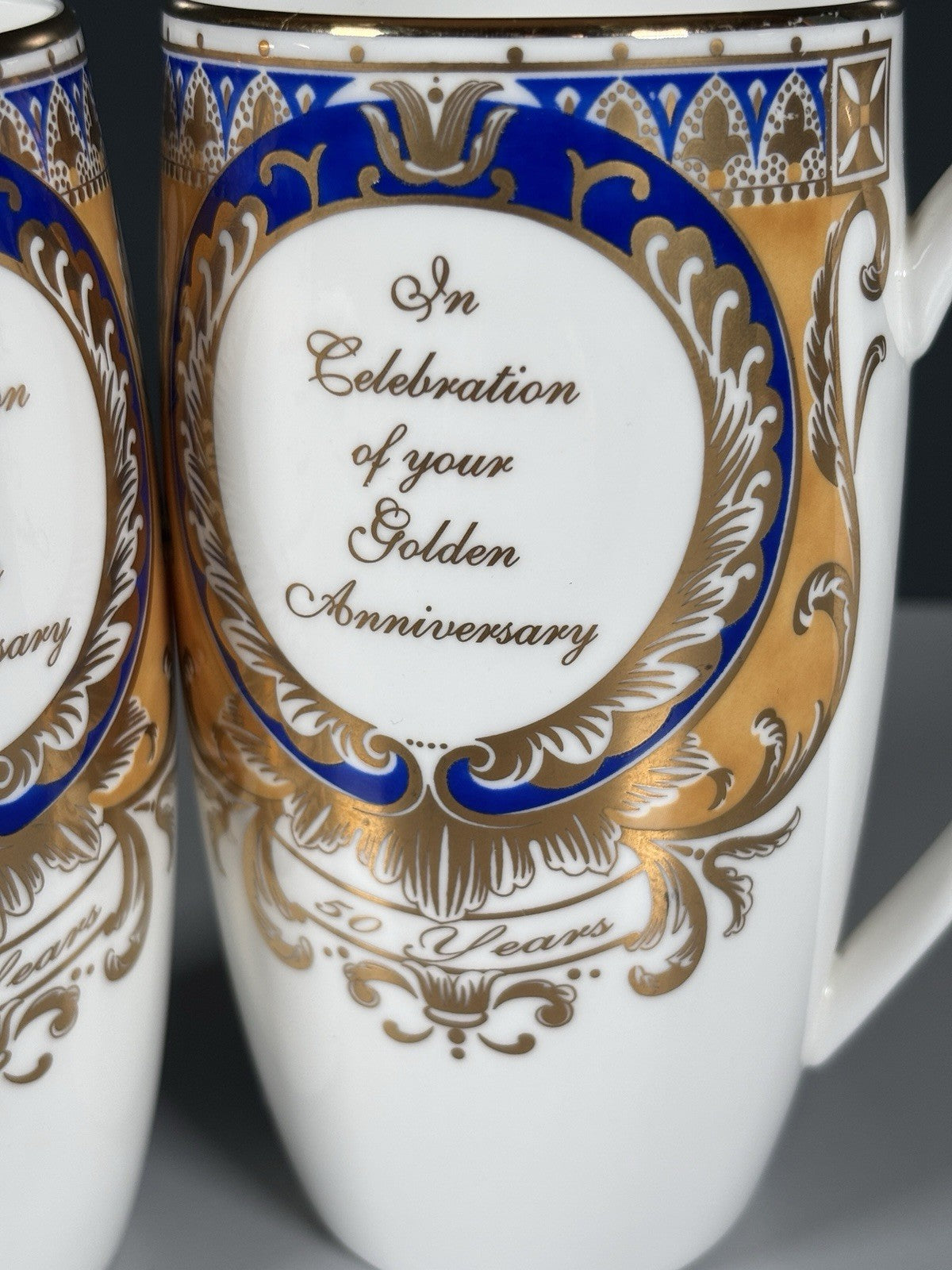 2x Hudson Middleton Golden Jubilee 1952/2002 Fine Bone China Mugs 135mmx70mm