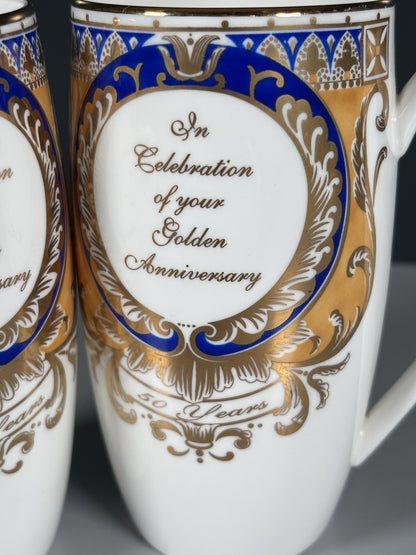 2x Hudson Middleton Golden Jubilee 1952/2002 Fine Bone China Mugs 135mmx70mm