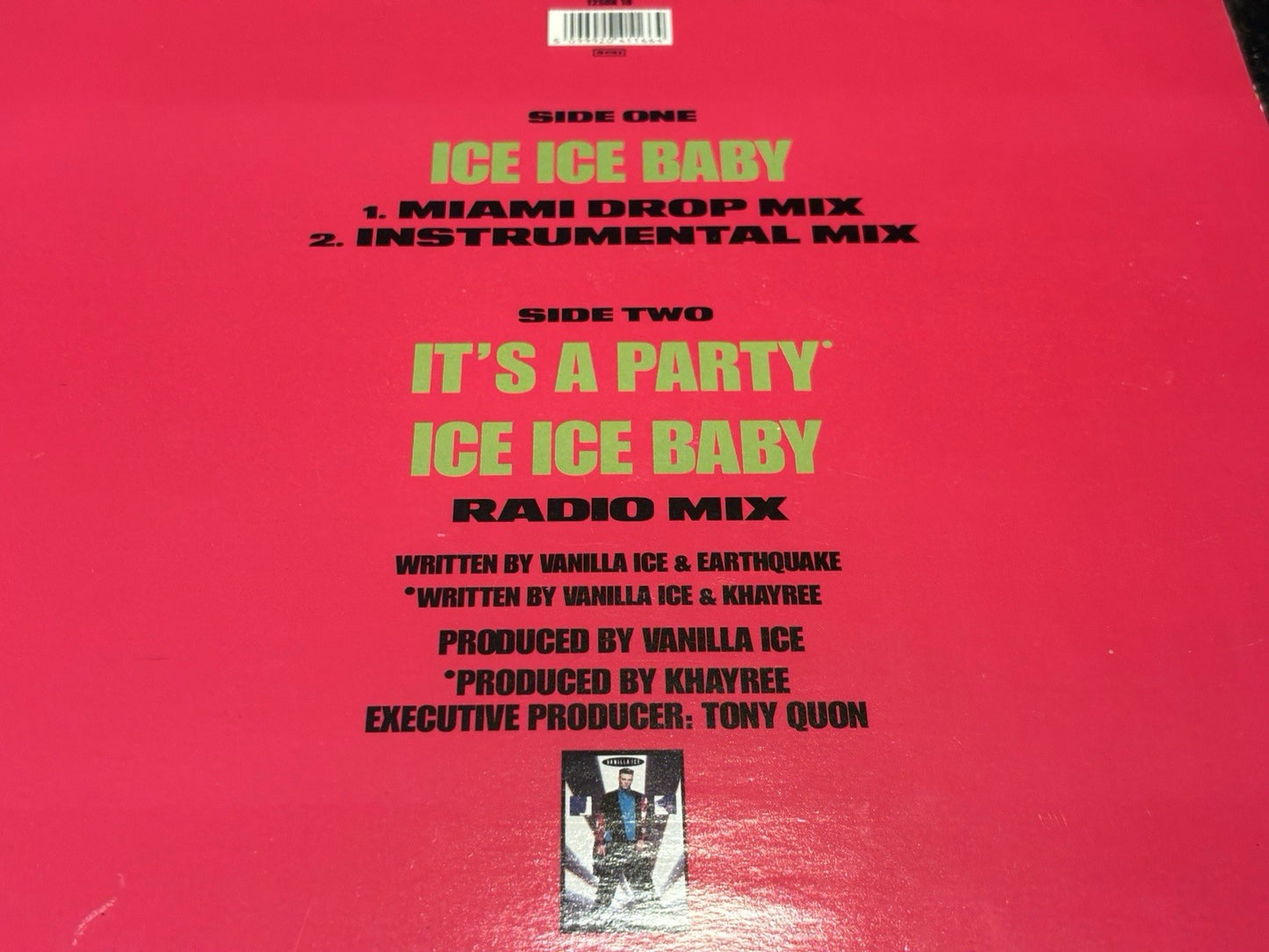 VANILLA ICE - ICE ICE BABY 12" INCH EXTENDED MAXI SINGLE VINYL RECORD