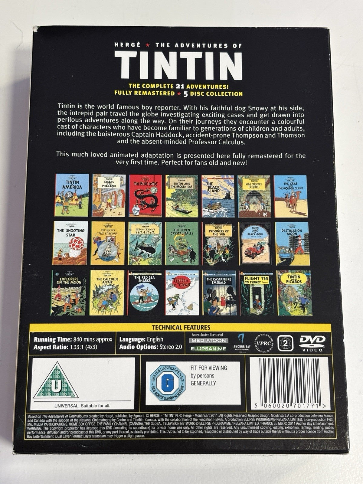 Herge's "The Adventures of Tin Tin" DVD Boxset 5-discs 21 adventures