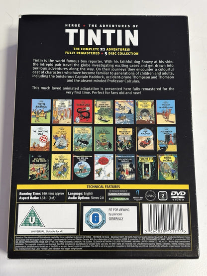 Herge's "The Adventures of Tin Tin" DVD Boxset 5-discs 21 adventures