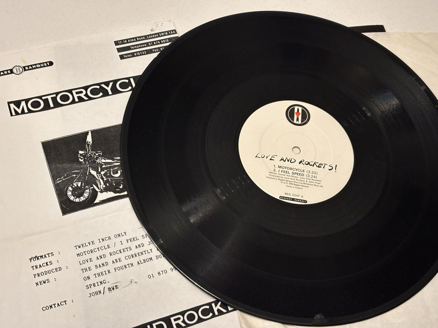 Love and Rockets Motorcycle (1989) 12" Single First Press BEG 224T