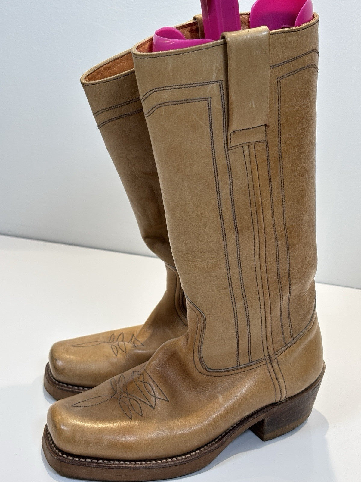 Vintage Made In Spain Tall Western Cowboy Boots Tan Size UK Size 6