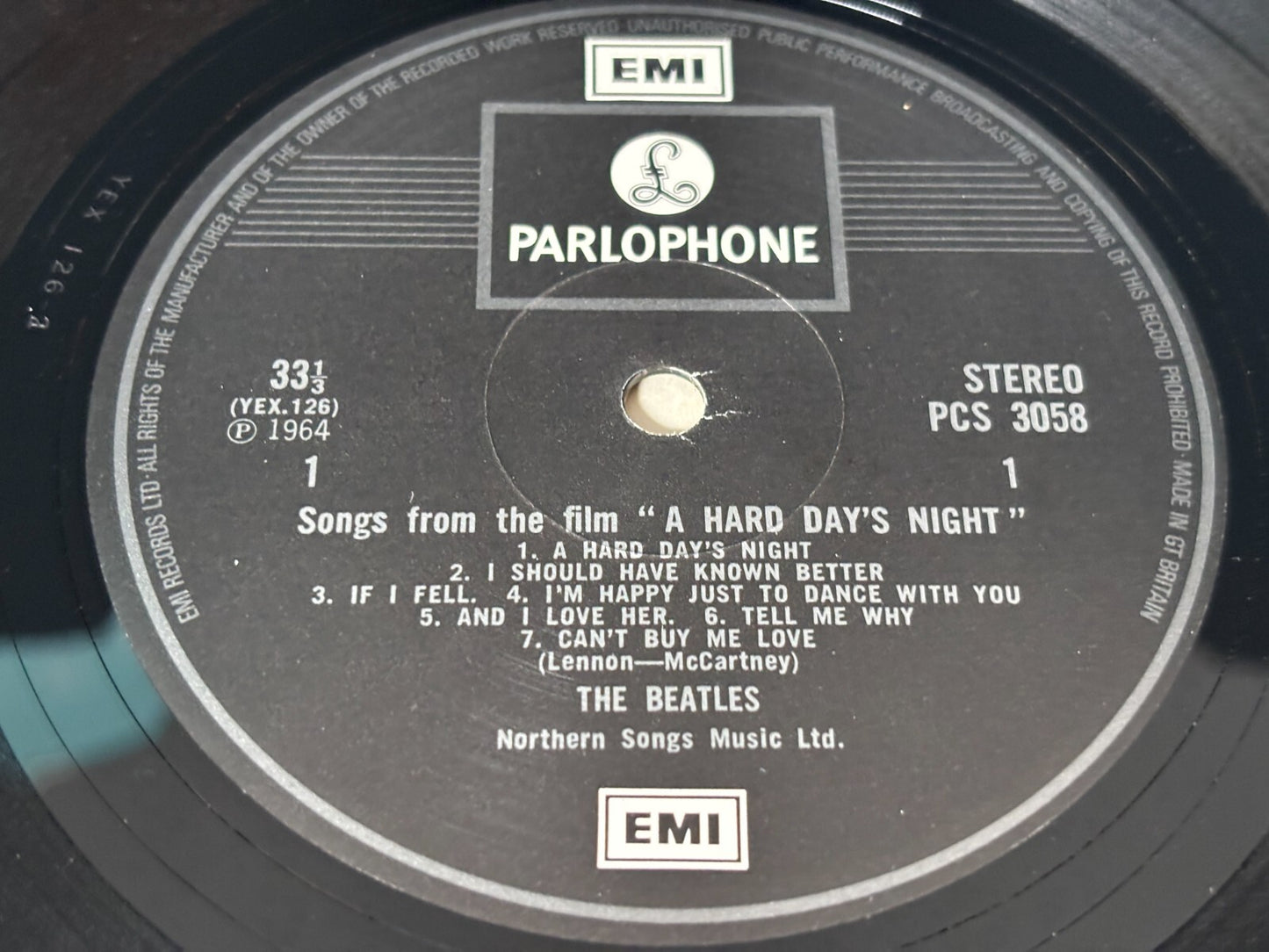 BEATLES A HARD DAYS NIGHT UK PARLOPHONE VINYL LP ALBUM PCS 3058 YEX 126-2
