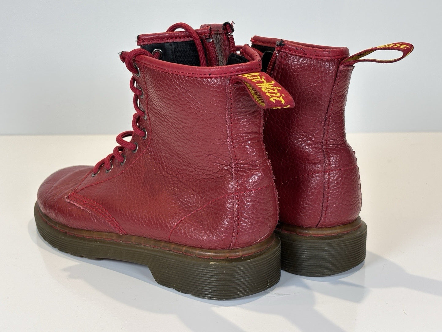 Dr Martens Airwair 8 Hole  Boots Size 3 UK Cherry Red used as shown unboxed