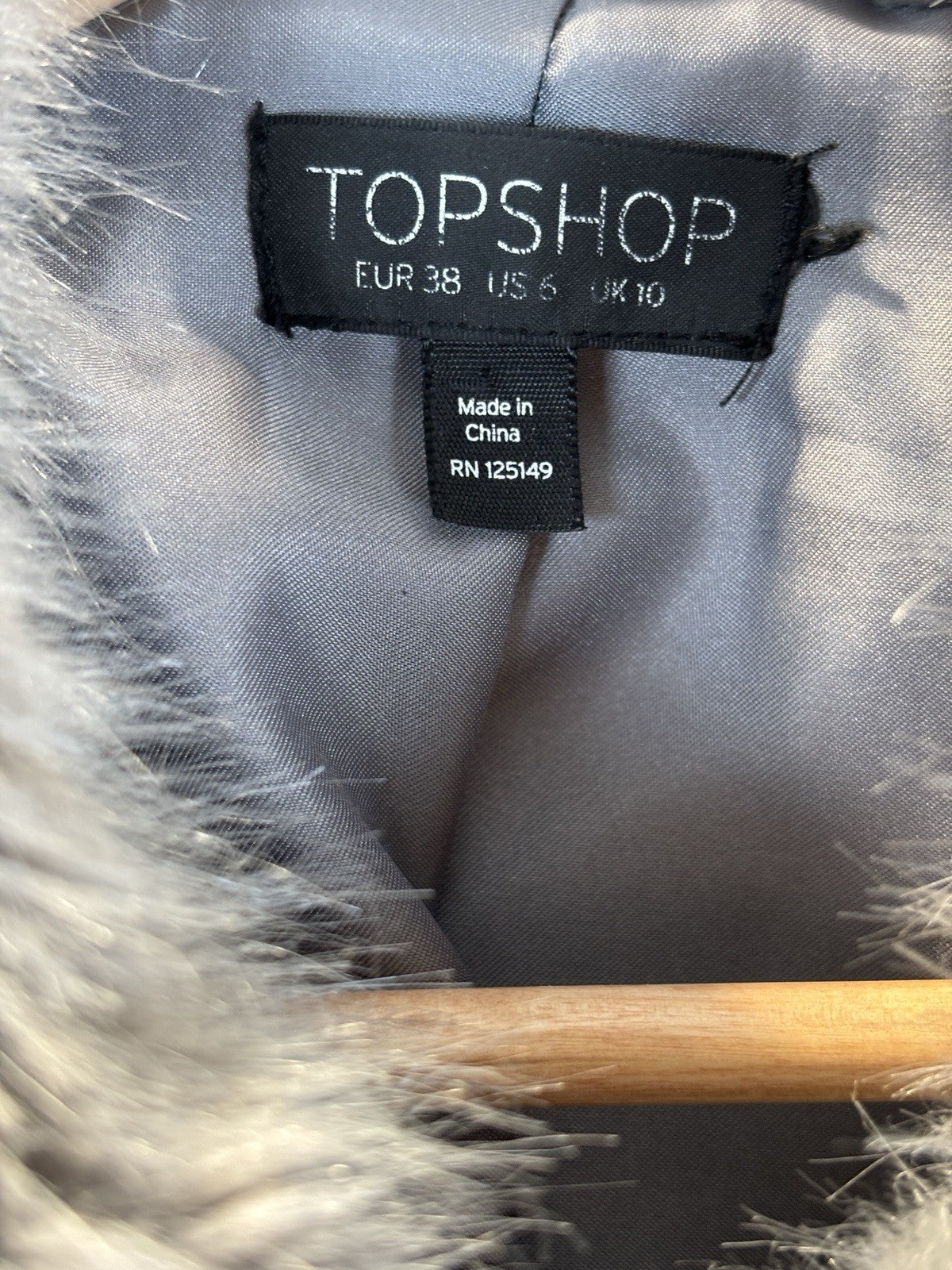 Topshop Faux Fur Coat Cropped Grey Size 10