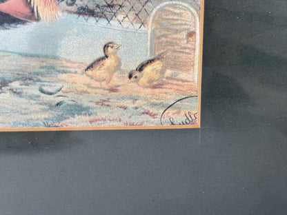 Vintage Rooster Cockerel HenChicken Prints Wooden Framed Art Set Of 2