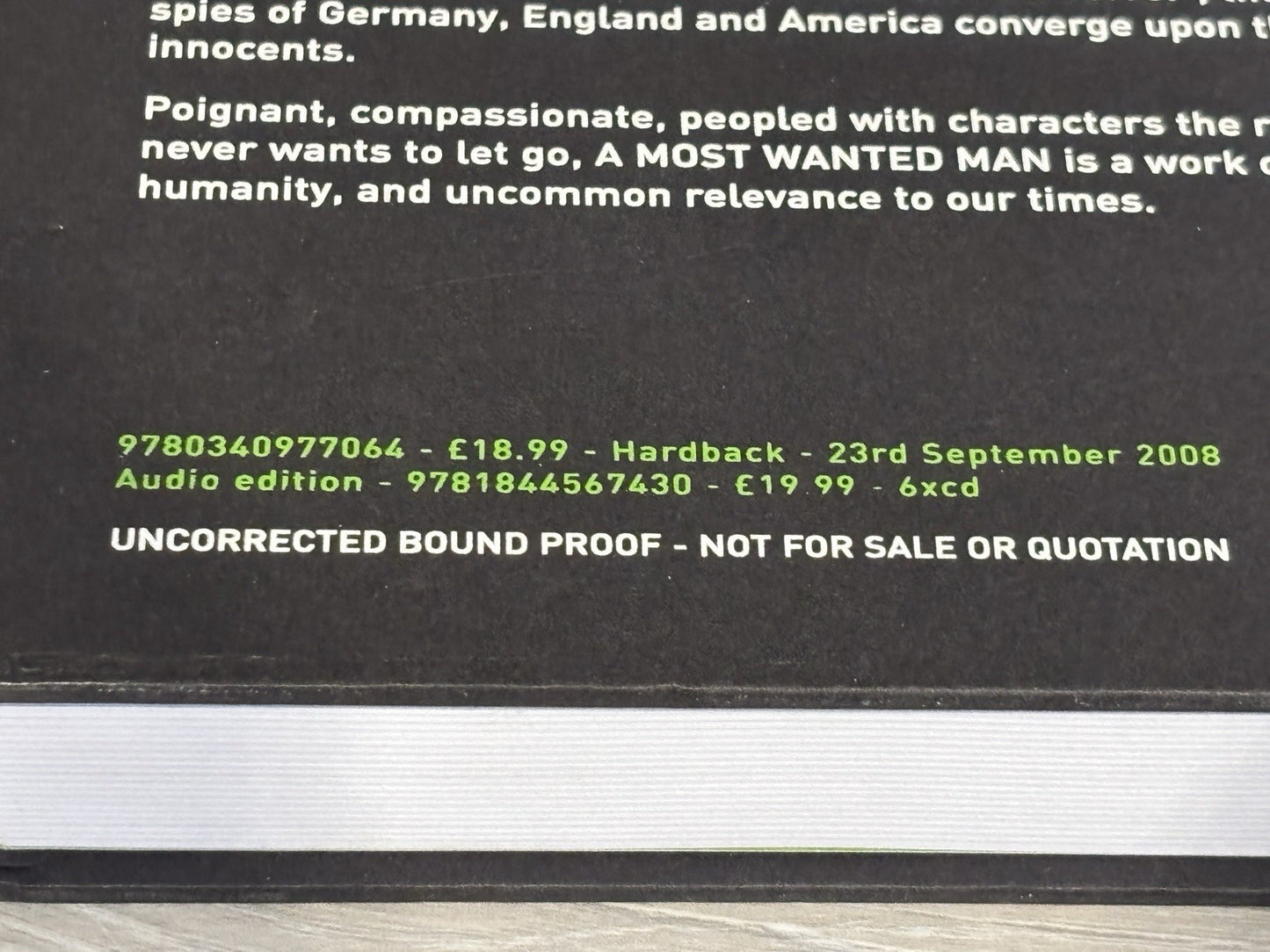 A Most Wanted Man, Carré, John Le, Limited Edition Uncorrected Bound Proof