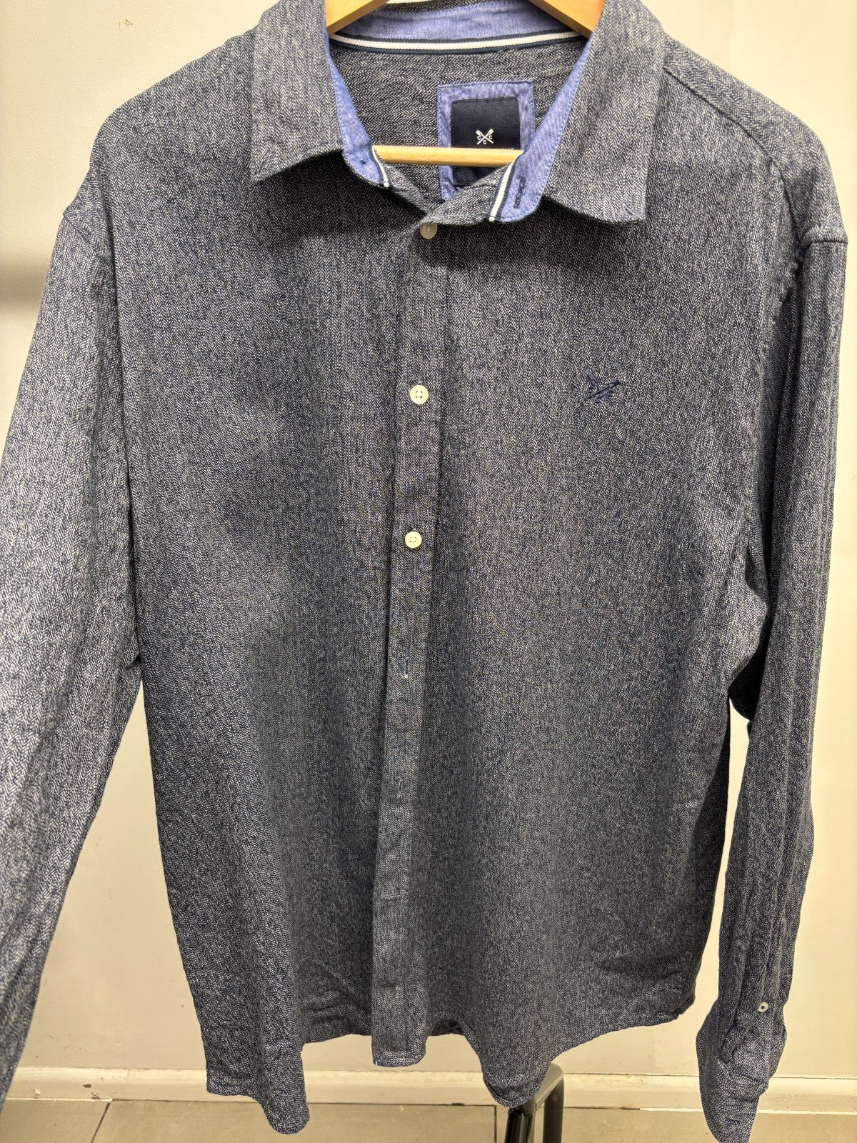 Crew Clothing Men's Linen Shirt Short Sleeved Size XXL - Pink/Grey