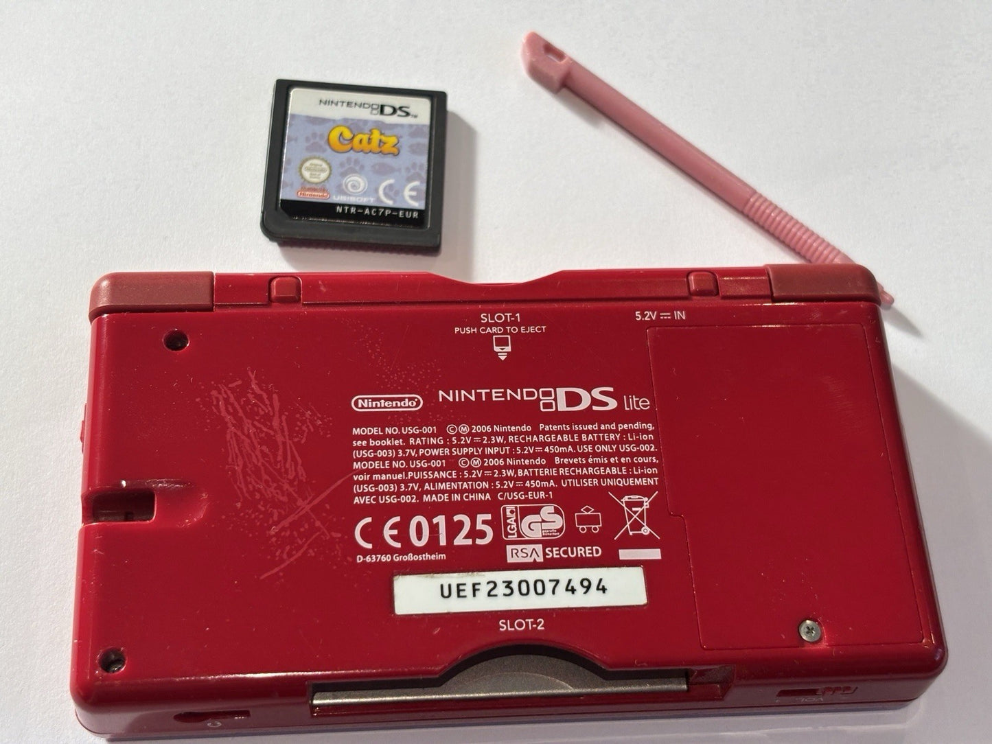 Nintendo DS Lite Red Handheld System Console Includes Cable, Stylus + Cats Game
