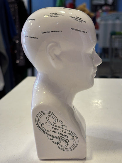 Phrenology Bust L.N. Fowler Scientific Psychology 16cm Ceramic Head Statue