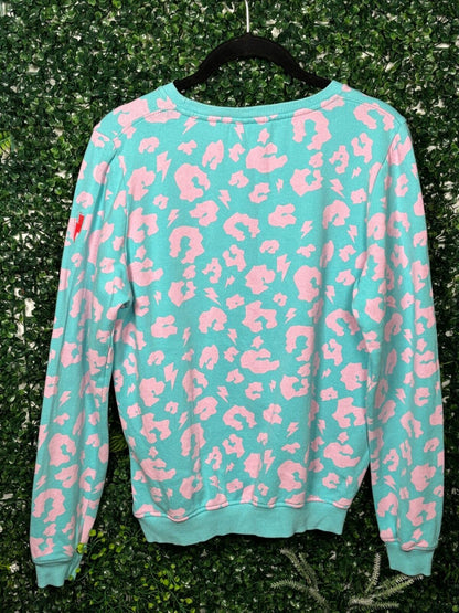 Scamp & Dude Turquoise Pink Leopard and Lightning Bolt Jumper Size XS