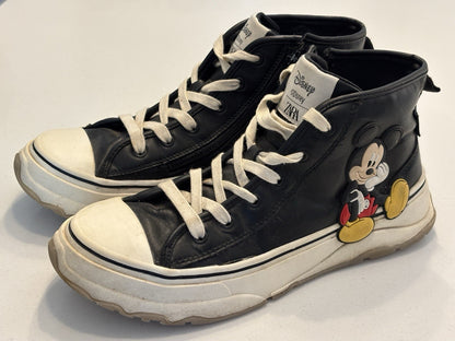 Zara Disney Mickey Mouse Lace Up Zip Platform Hi Top Trainers Black Size UK 6