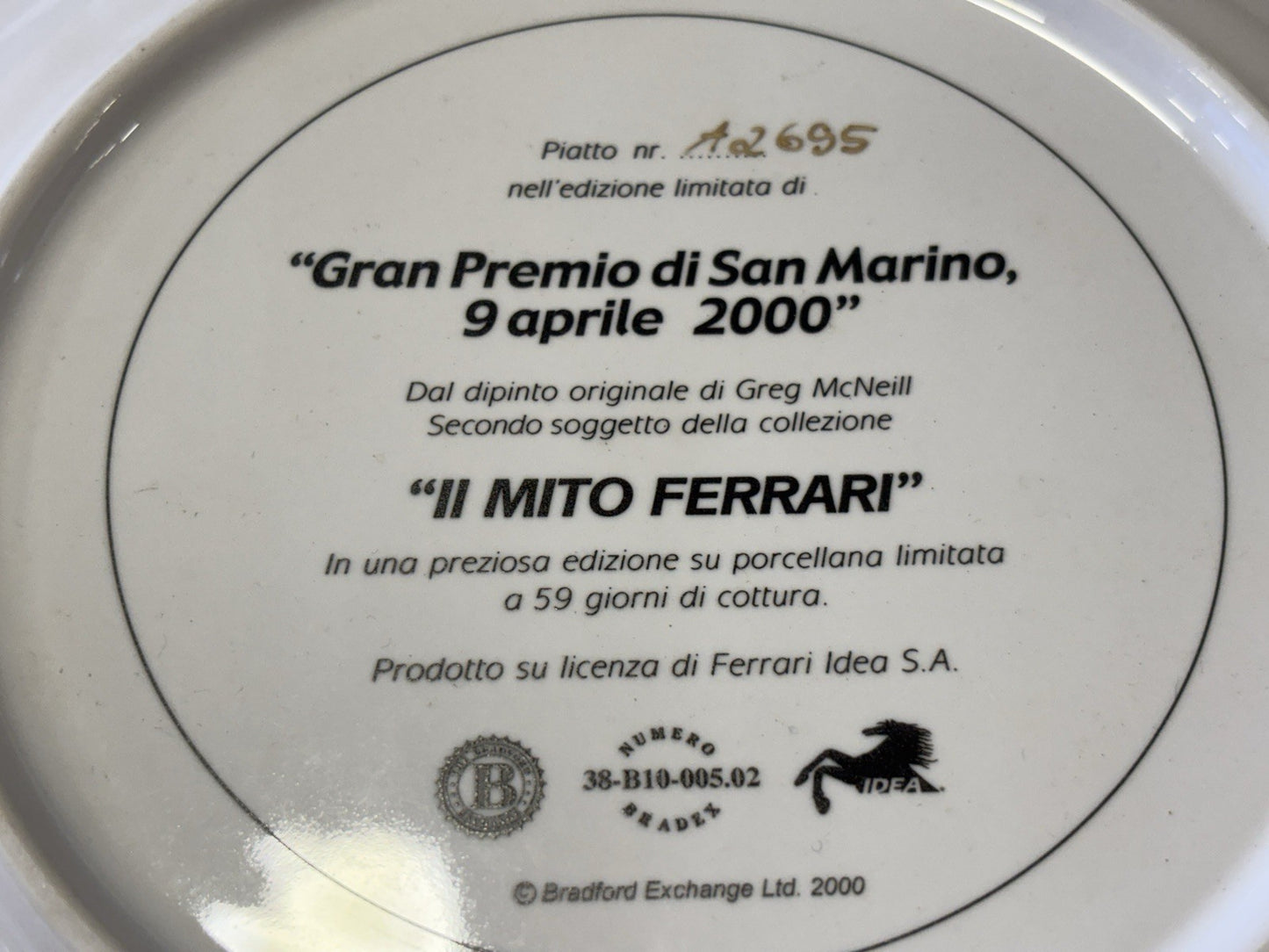 Rare Ferrari The Legend Plate San Marino Grand Prix April 2000 by Greg McNeill