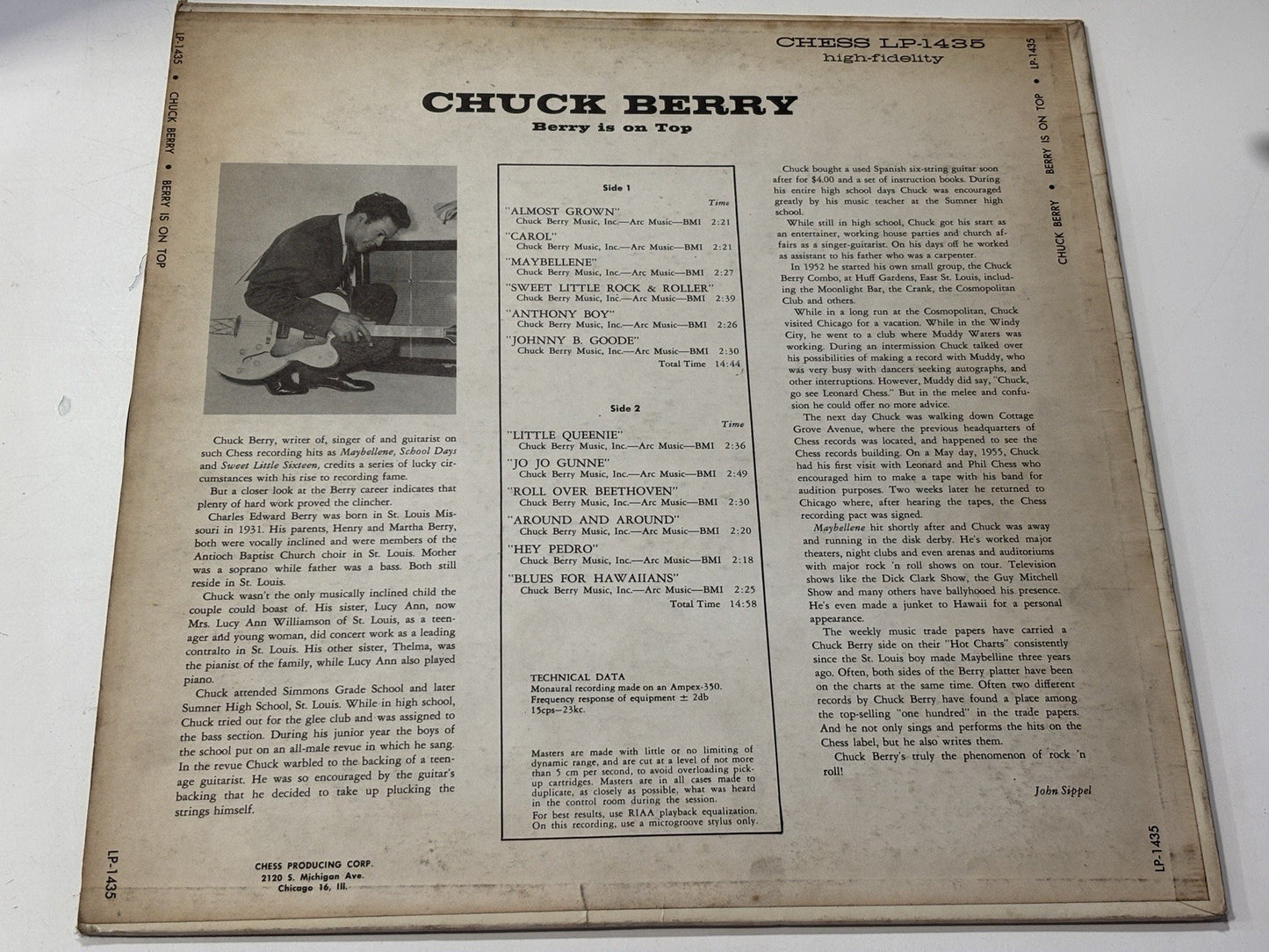 CHUCK BERRY ~ Berry Is On Top ~ 12” CHESS LP 1435 Mono Vinyl