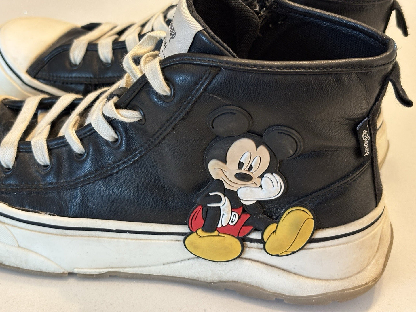 Zara Disney Mickey Mouse Lace Up Zip Platform Hi Top Trainers Black Size UK 6