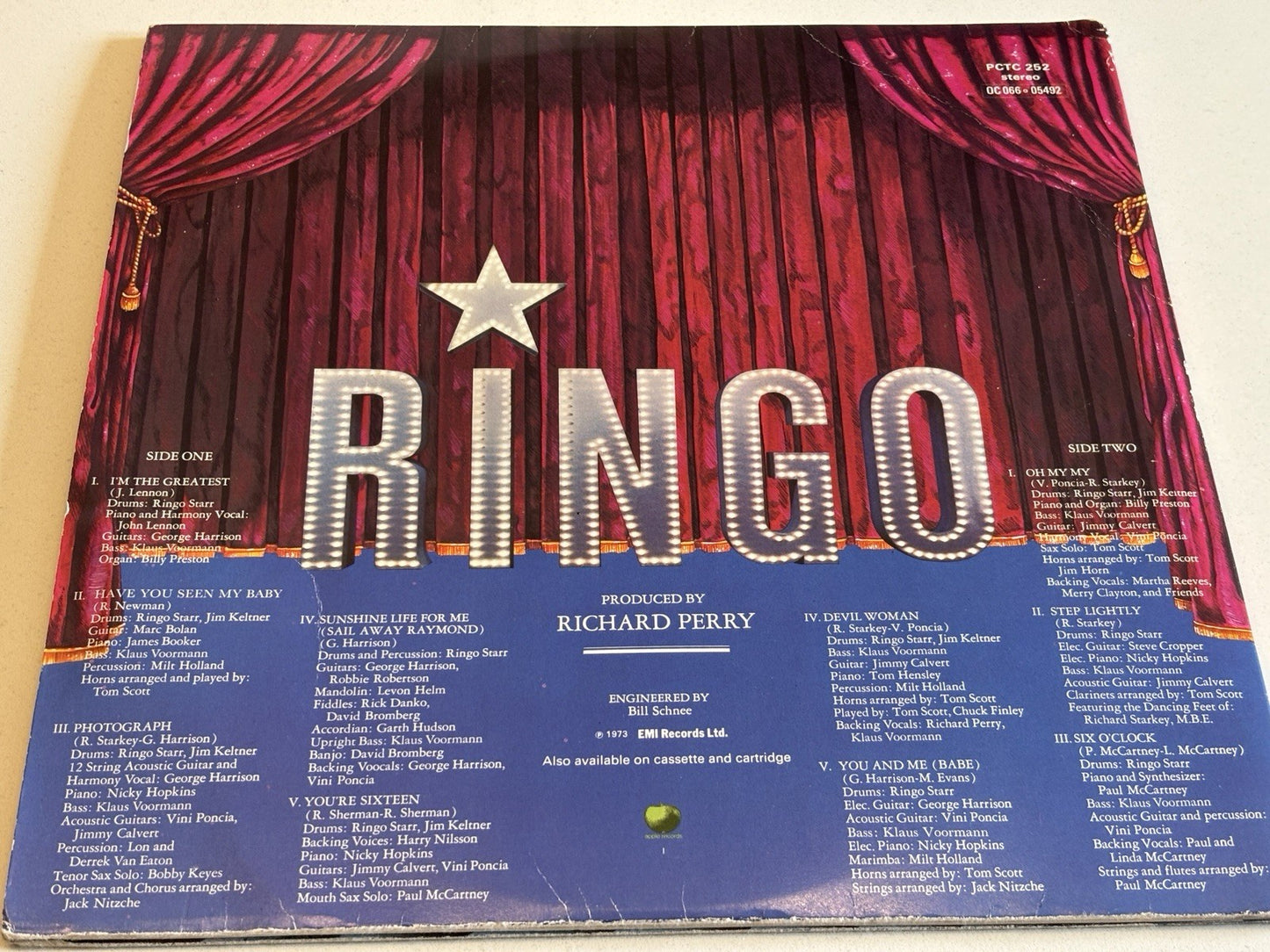 RINGO STARR - RINGO LP EX+ 1973 UK 1st Press Album Attached Booklet The Beatles