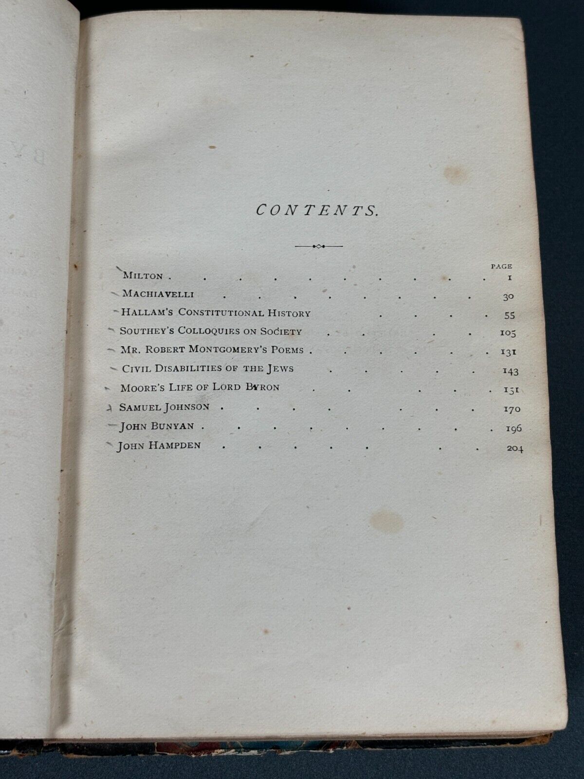 Macauleys Essays Etc. Originally Owned by William Henry Cox Boswell 1874