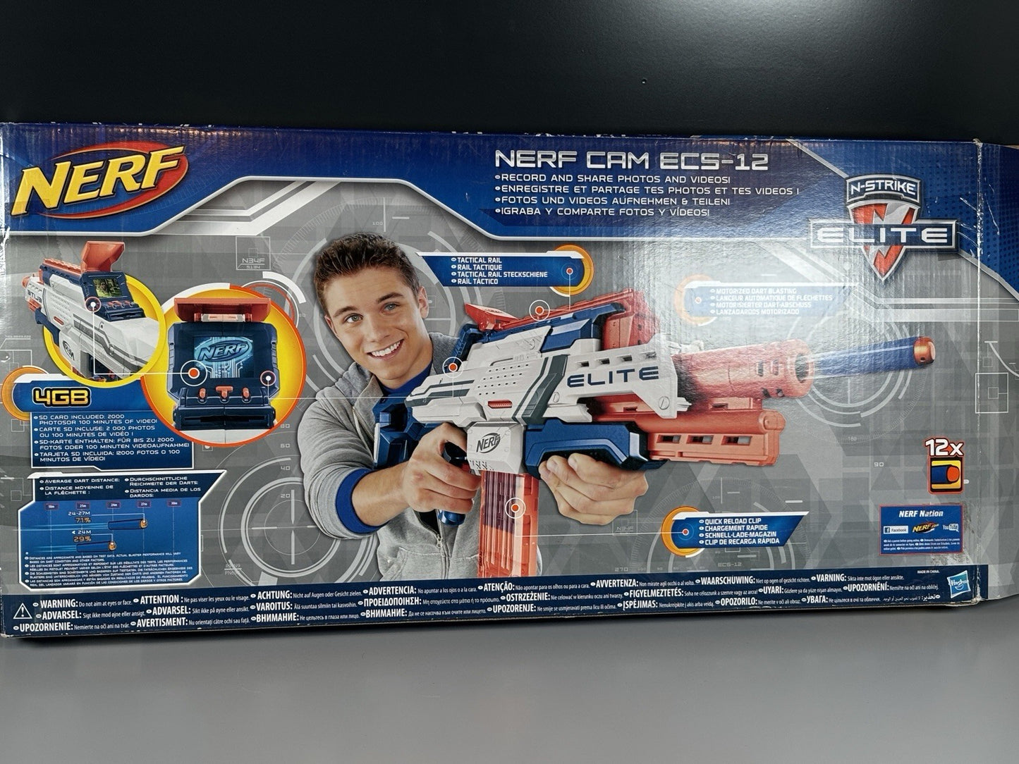 Nerf Elite Cam ECS-12 Automatic Blaster, Mag & Darts Original Box - (No SD Card)