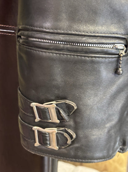 Vintage UK HIGHWAYMAN Biker Leather jacket motorcycle Black London Leather M/L