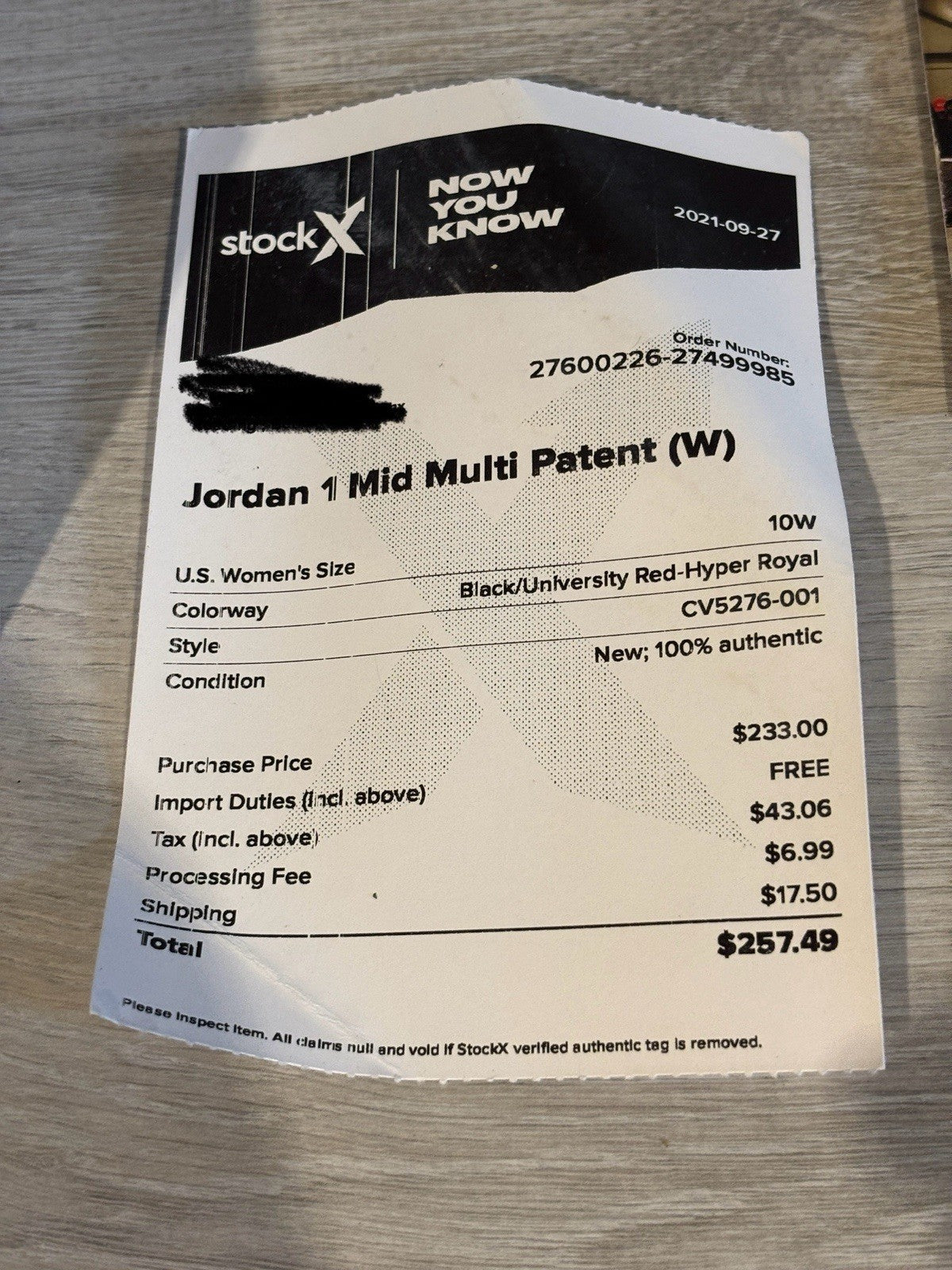Stock X Authenticated Nike Air Jordan 1 Black University Red
