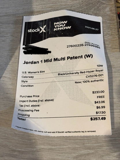 Stock X Authenticated Nike Air Jordan 1 Black University Red