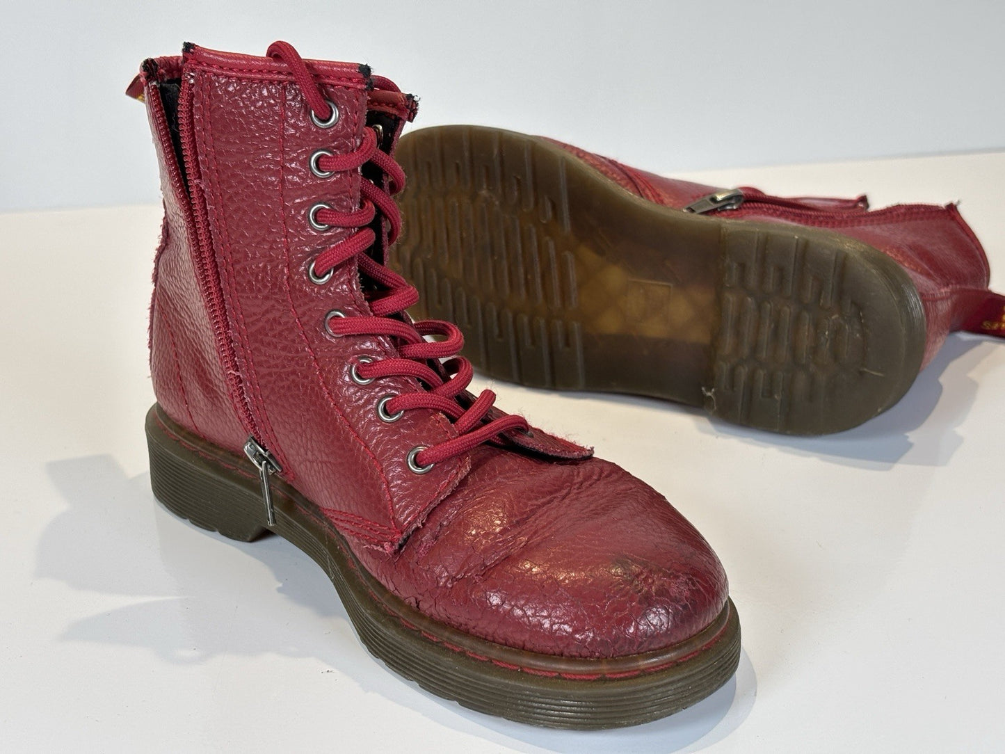 Dr Martens Airwair 8 Hole  Boots Size 3 UK Cherry Red used as shown unboxed