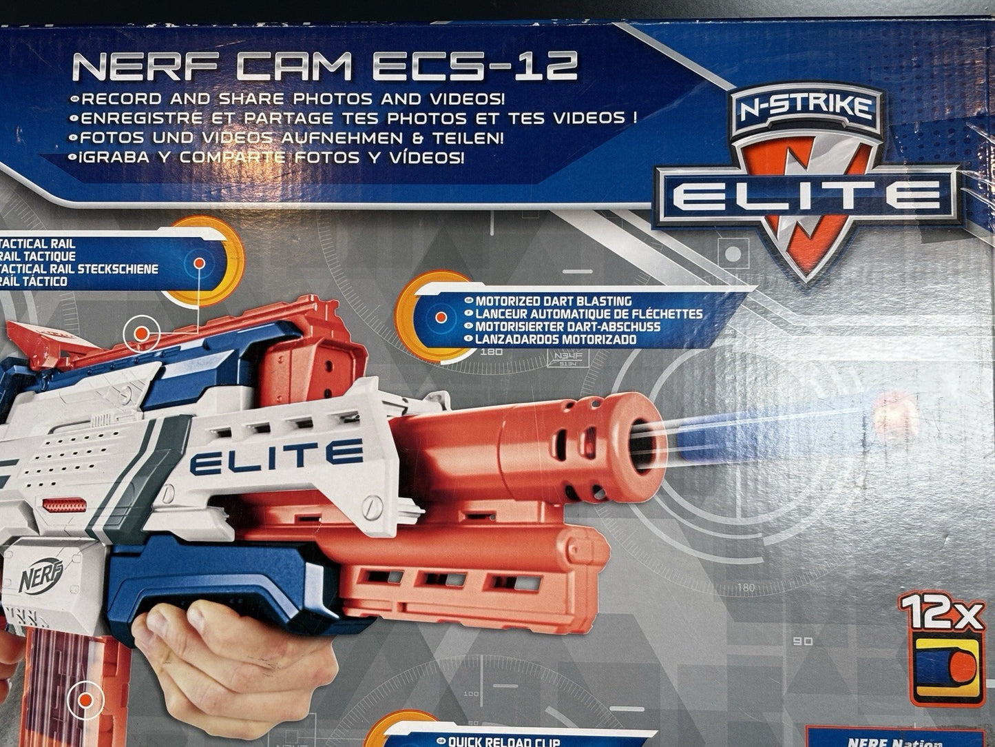 Nerf Elite Cam ECS-12 Automatic Blaster, Mag & Darts Original Box - (No SD Card)