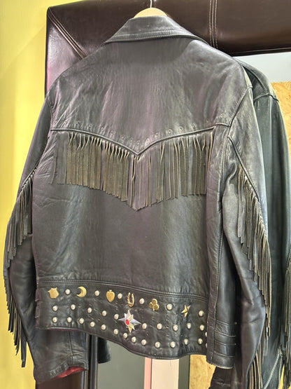 Vintage UK HIGHWAYMAN Biker Leather jacket motorcycle Black London Leather M/L