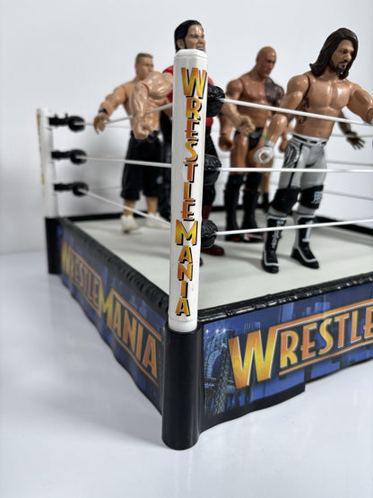 WWE Wrestlemania 2010 Spring Loaded Ring + 8 Figures Including The Rock & Cena